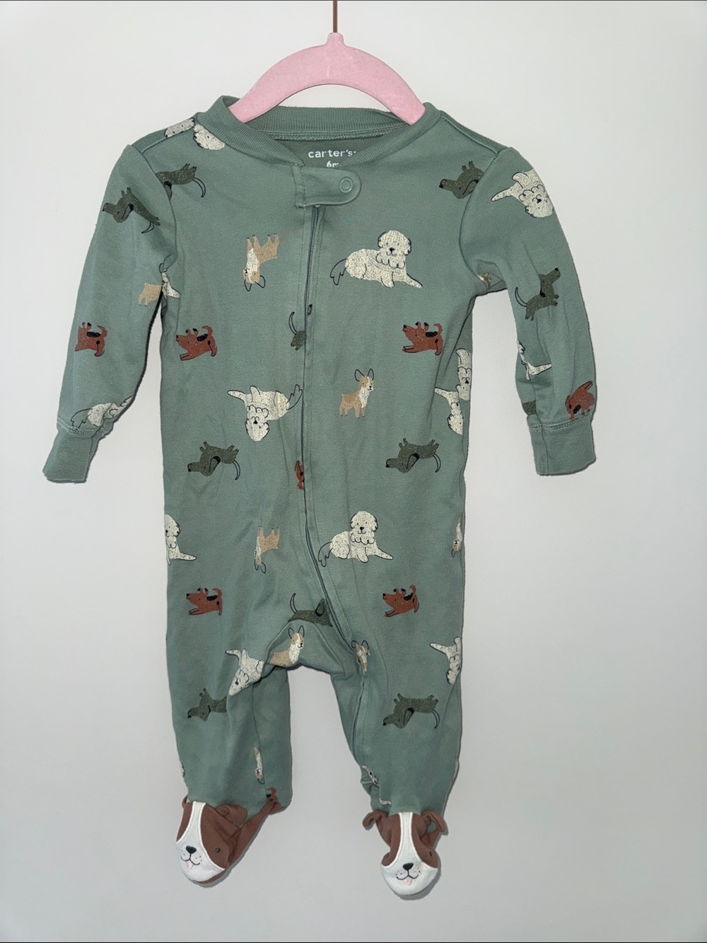 Carter's Sage Green Puppy Print Footed Pajamas